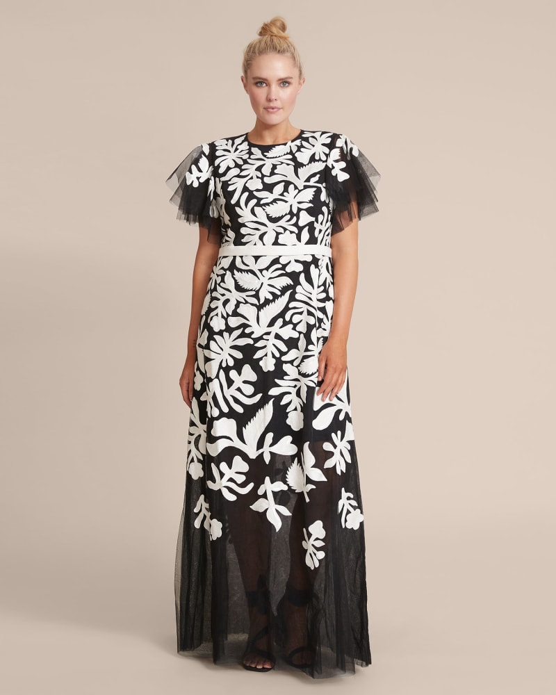 Front of a model wearing a size 14 Ryan Gown in Jet by Ahluwalia. | dia_product_style_image_id:227380